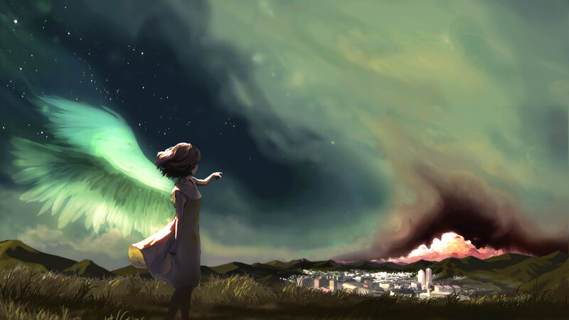 Girl with Angel Wings — Green