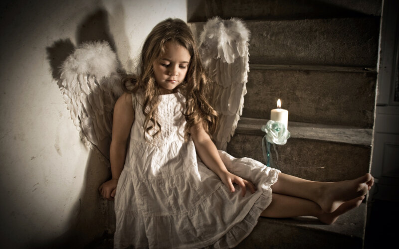 Girl with Angel Wings — White, Dramatic, Night, Photograph