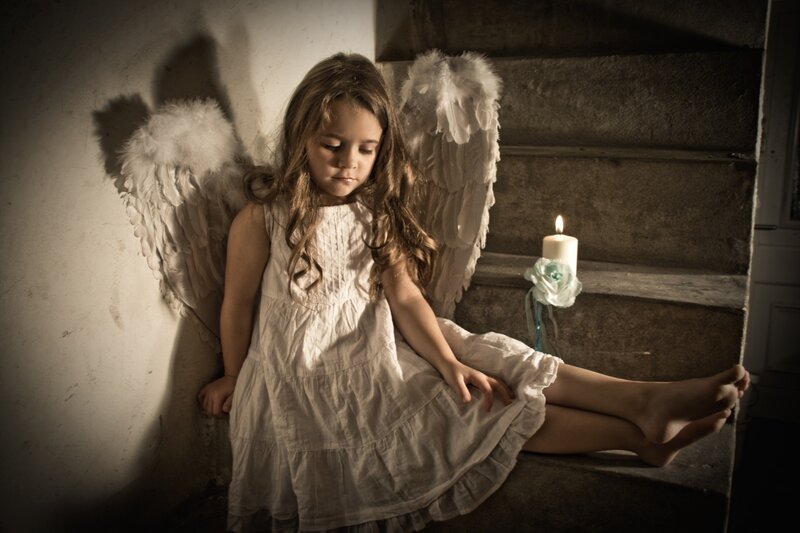 Girl with Angel Wings — White, Dramatic, Night