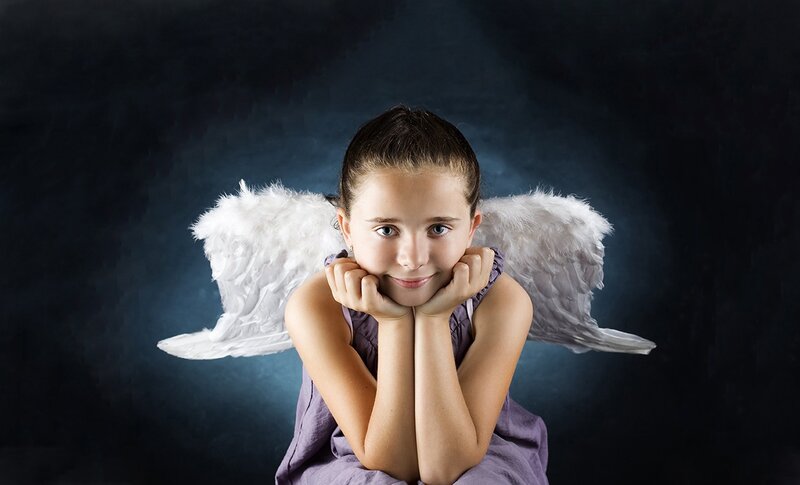 Girl with Angel Wings — White, Dramatic, Photograph