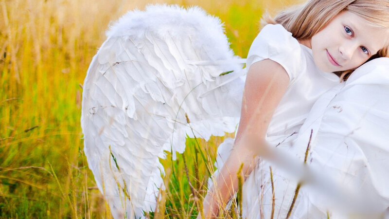 Girl with Angel Wings — White, Serene, Afternoon