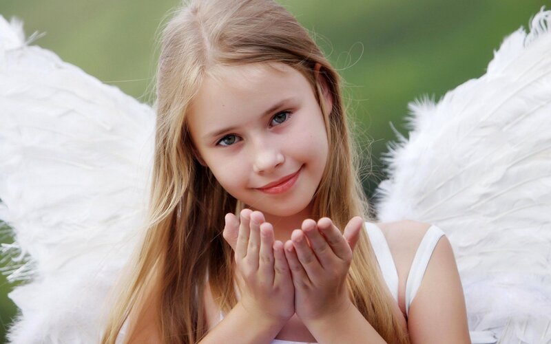 Girl with Angel Wings — White, Serene, Photograph, Blonde Hair