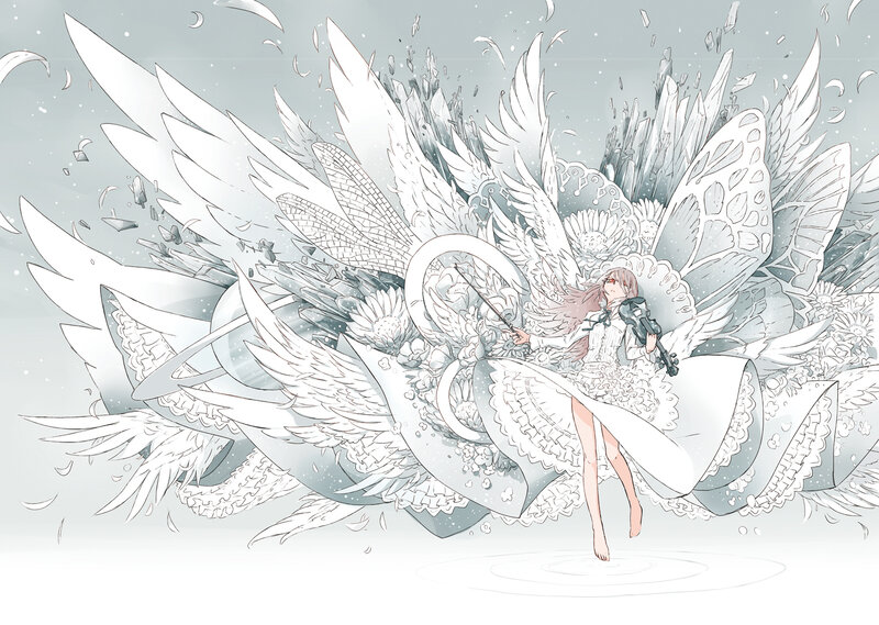 Girl with Angel Wings — White, Serene