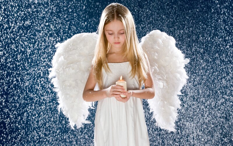 Girl with Angel Wings — White, Serene, Winter