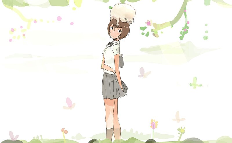 girl with animal on head