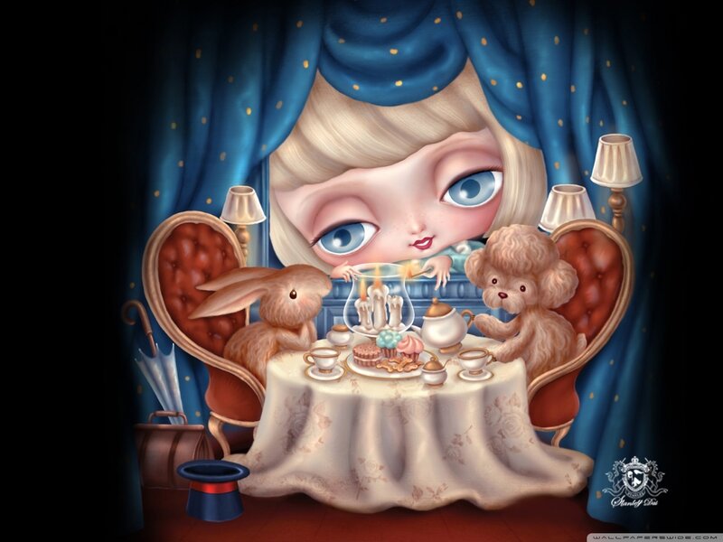 Girl with Animals at Table
