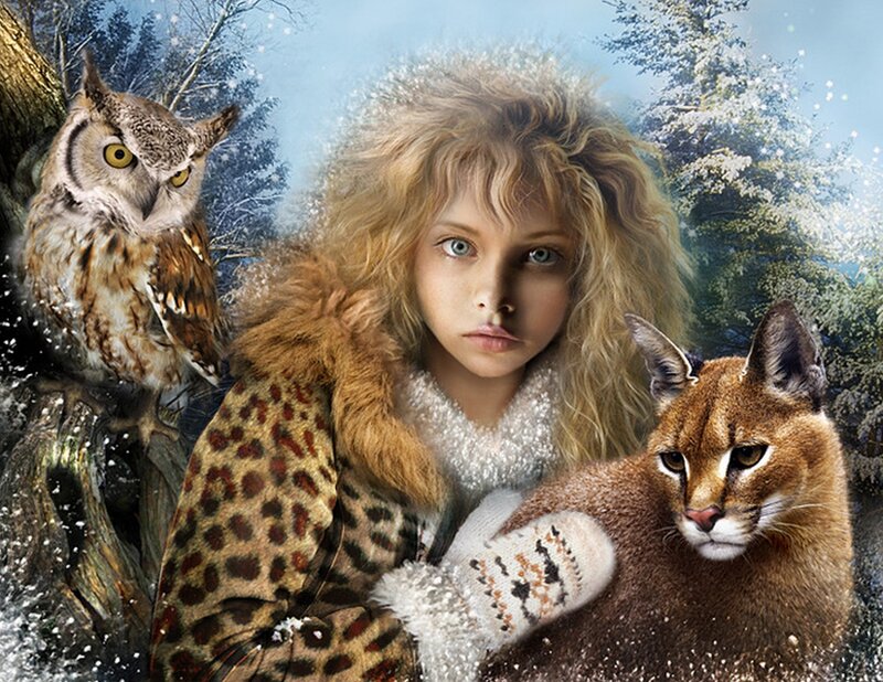 Girl with Animals — Brown, Serene