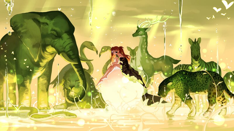 Girl with Animals — Green