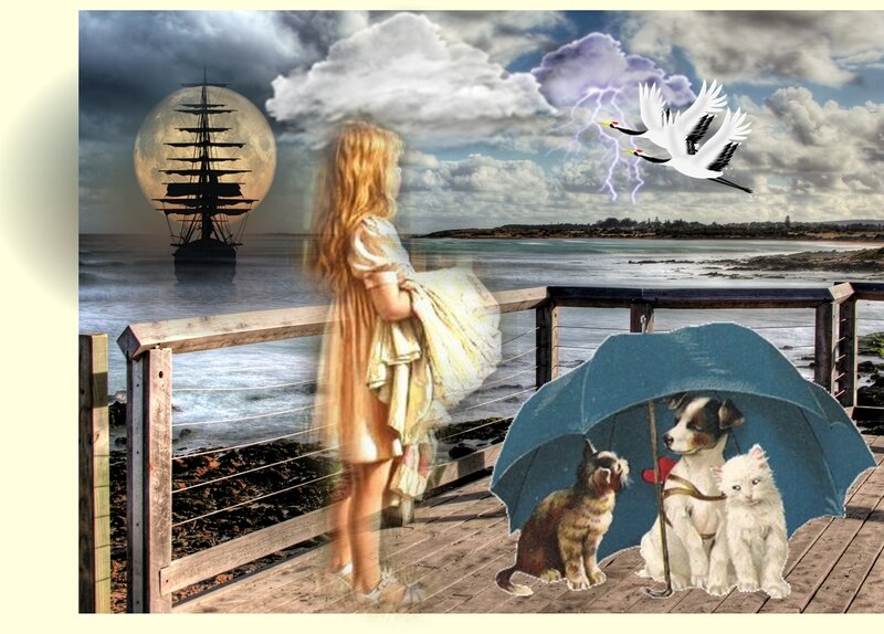 Girl with Animals on Pier