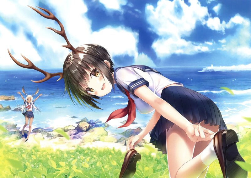 Girl with Antlers on Beach