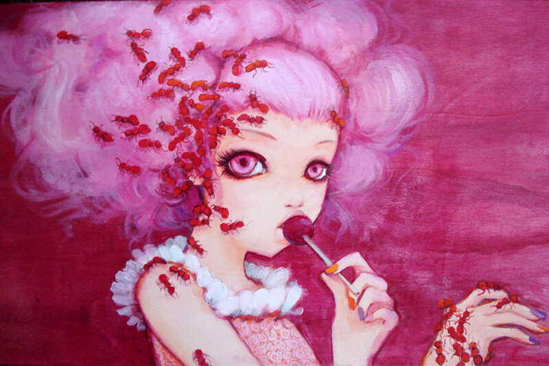 girl with ants and lollipop