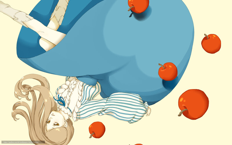 girl with apples and blue dress