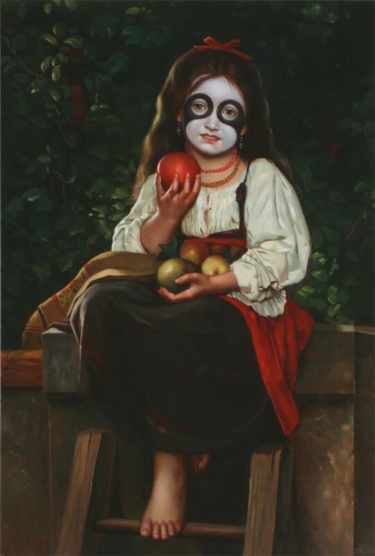 Girl with apples and mask