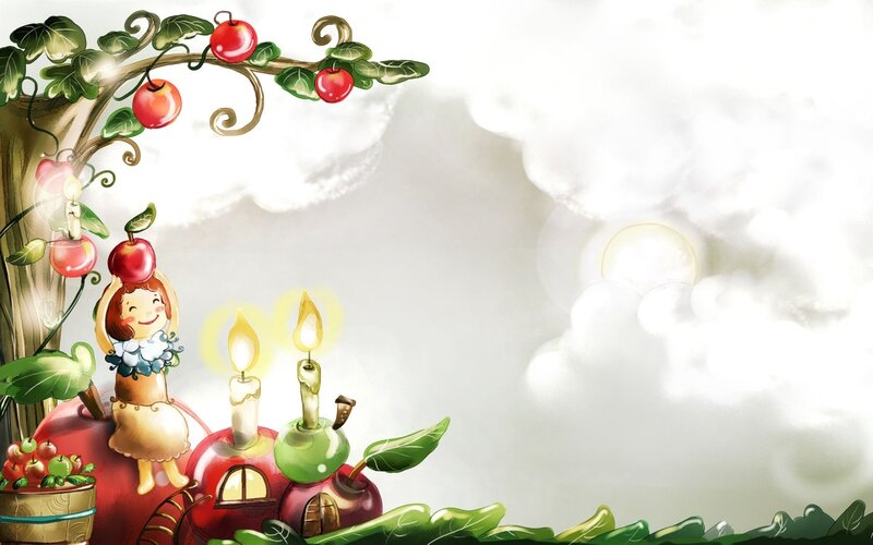 Girl with Apples — Red, Whimsical