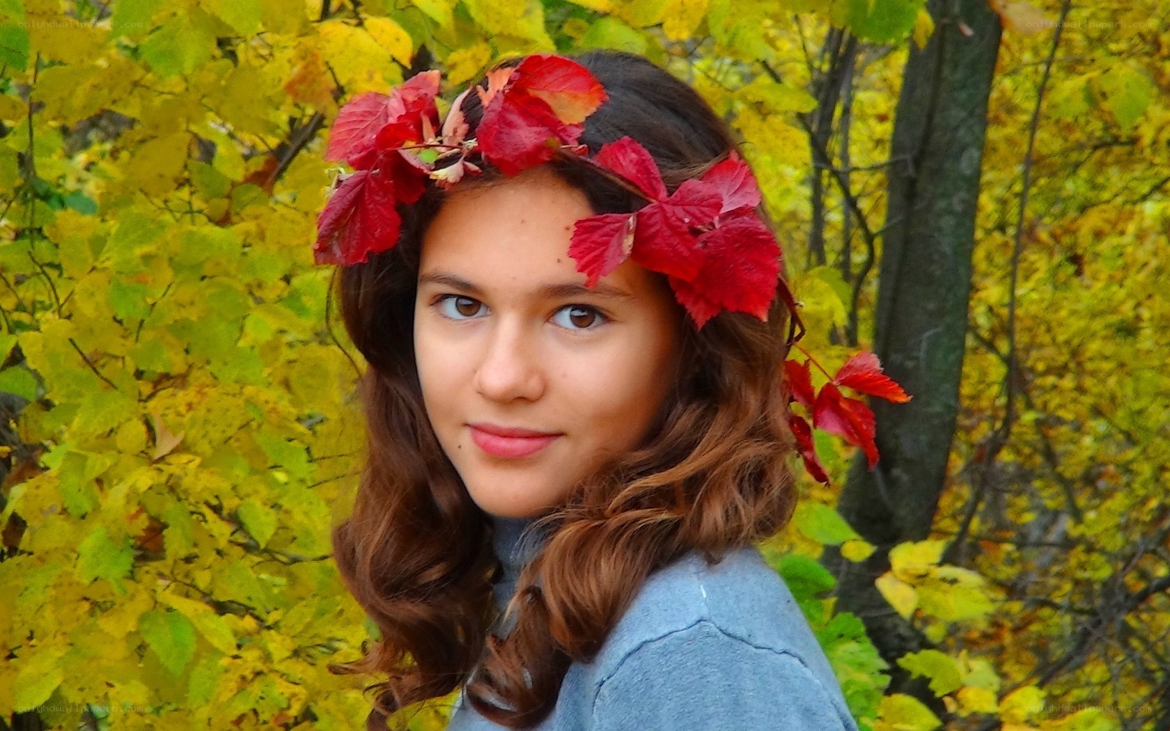 Girl with autumn leaf crown
