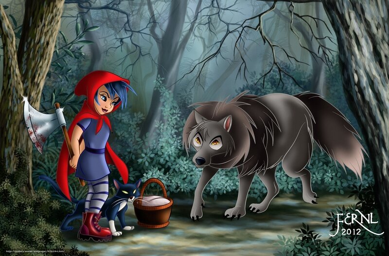 Girl with Axe and Wolf