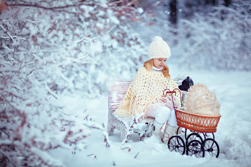 Girl with Baby Carriage — White