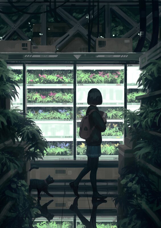 Girl with Backpack — Green