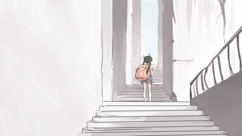 Girl with Backpack — White