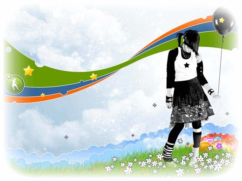 girl with balloon in field