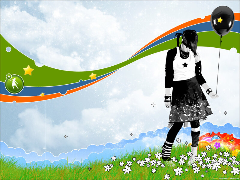 girl with balloon in field