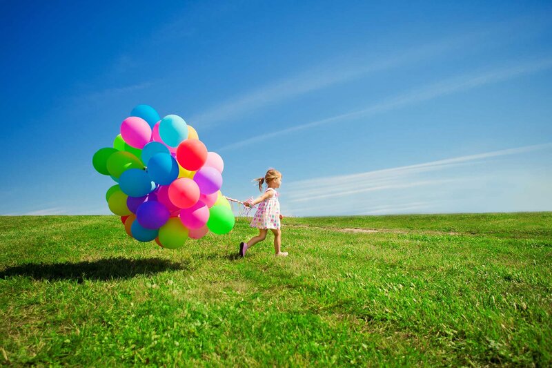 Girl with Balloons — Green, Serene