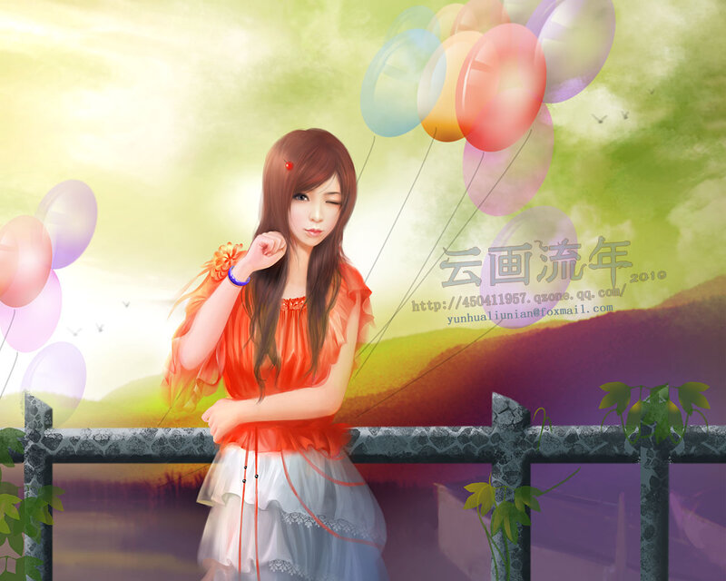 Girl with Balloons — Green