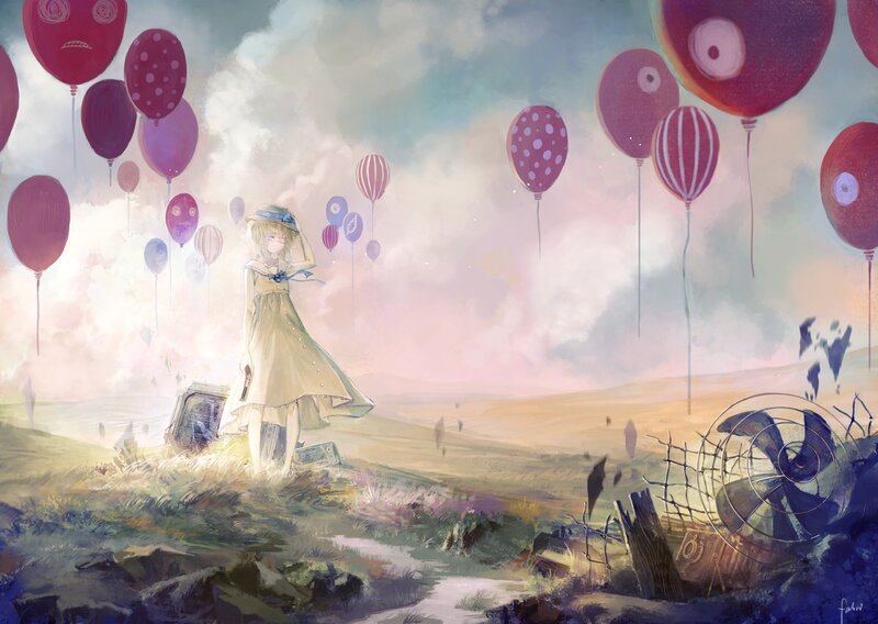 Girl with Balloons — Pink, Dreamy