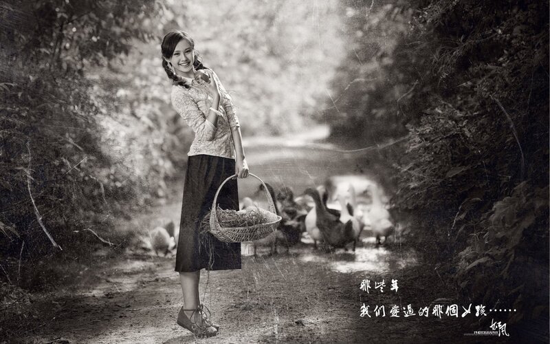 Girl with basket and geese