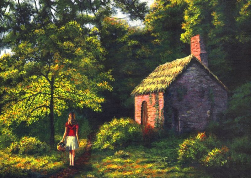 Girl with Basket — Green, Serene
