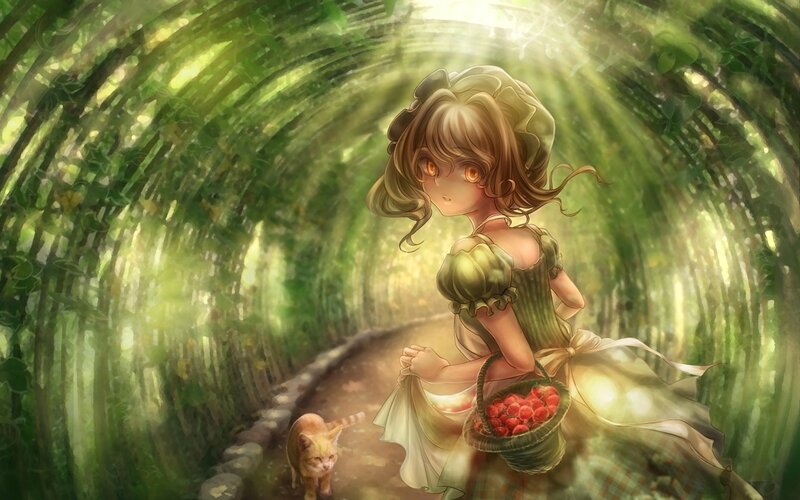Girl with Basket in Forest — Green