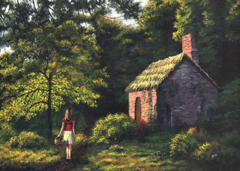 Girl with Basket in Forest