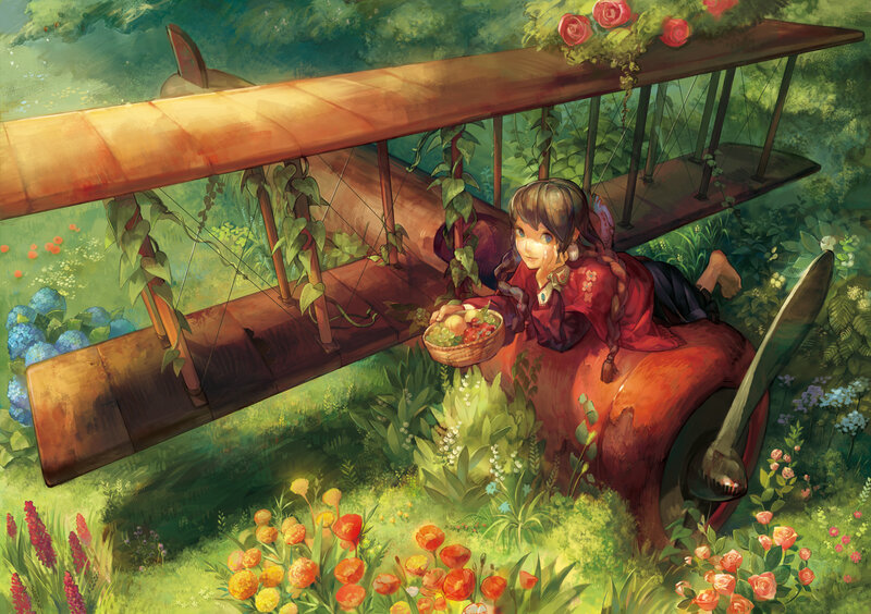 Girl with Basket on Plane