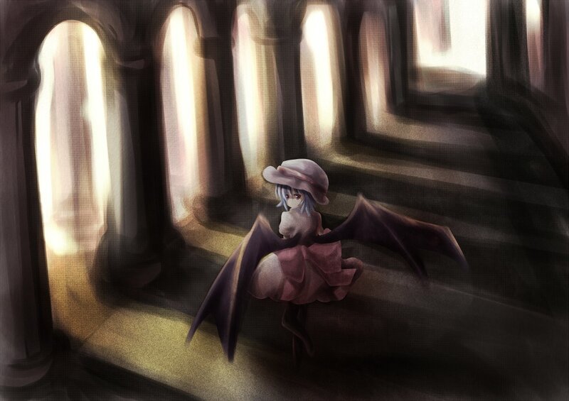 girl with bat wings in a cathedral