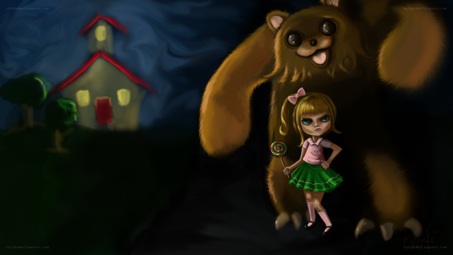 Girl with bear and lollipop
