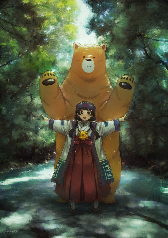 Girl with Bear in Forest