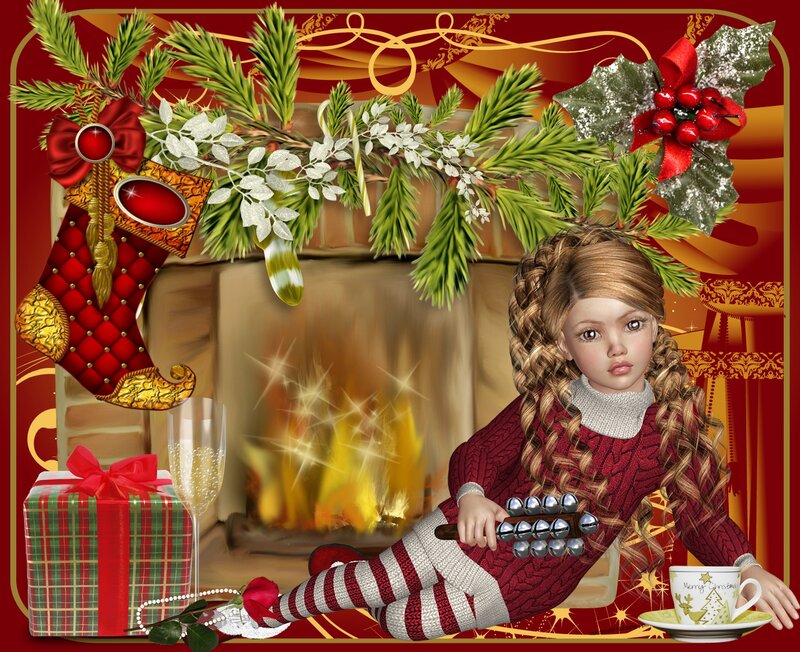 Girl with Bells in Fireplace