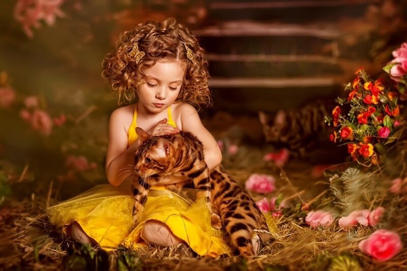 Girl with Bengal Cat