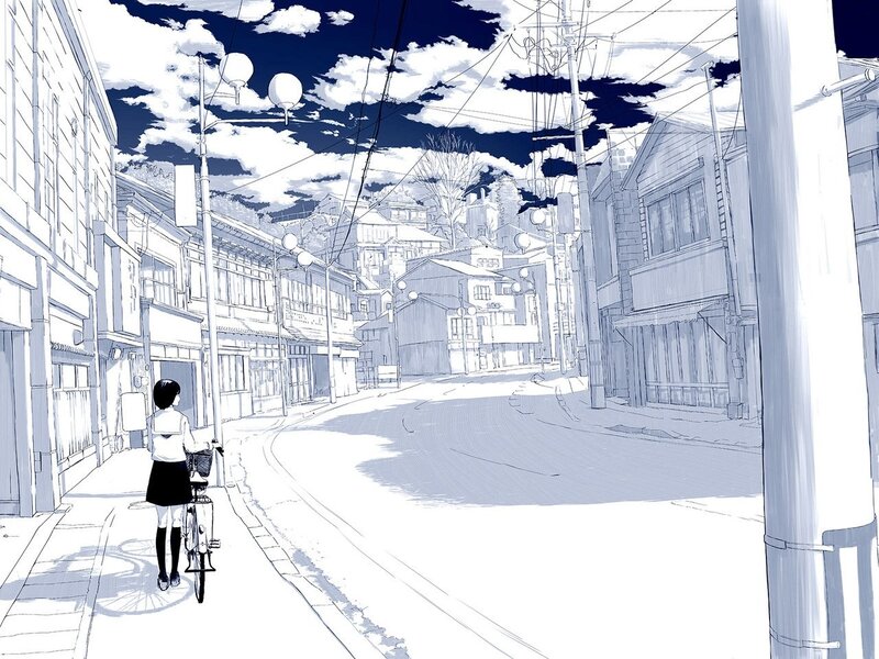 Girl with Bicycle — Blue, Serene, Afternoon