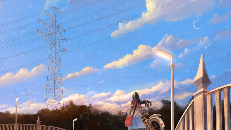 Girl with Bicycle — Blue