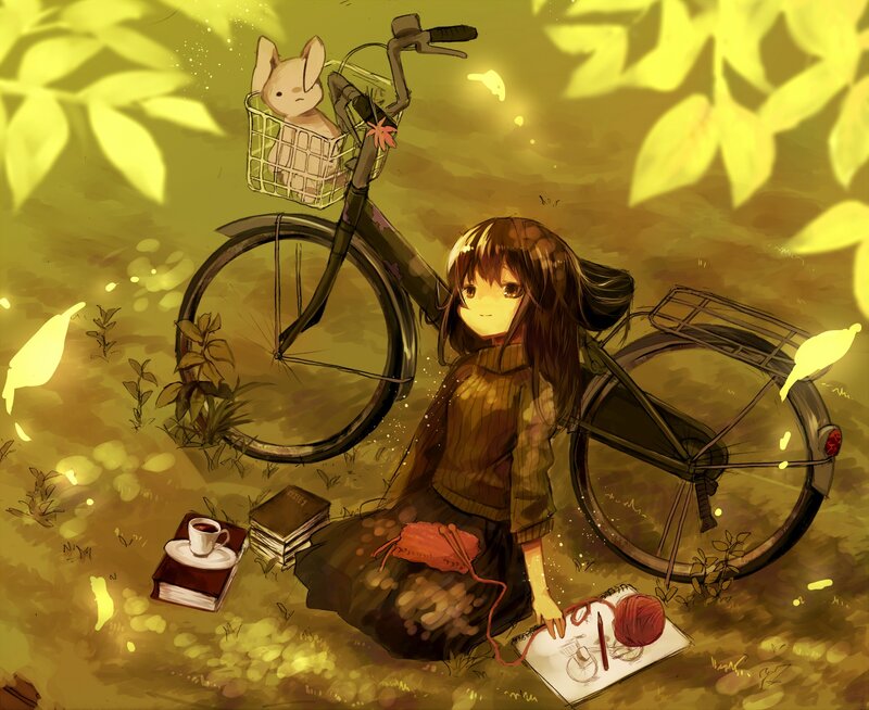 Girl with bicycle in autumn