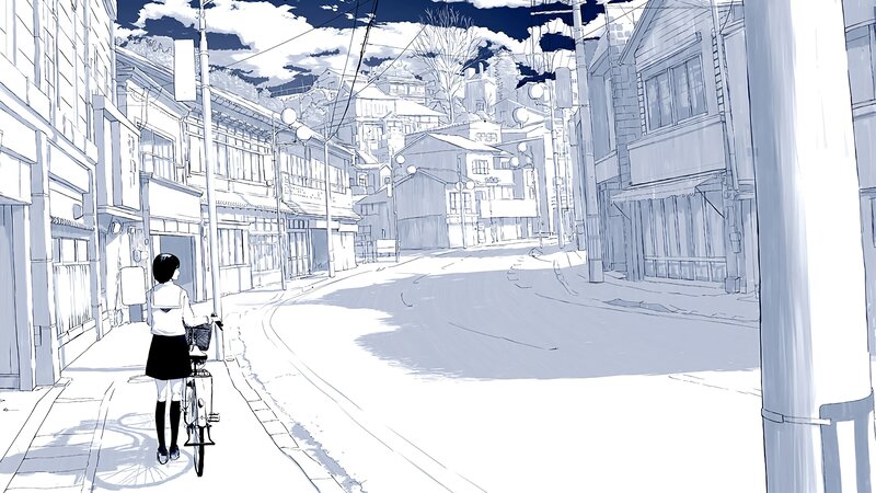 Girl with Bicycle on Street