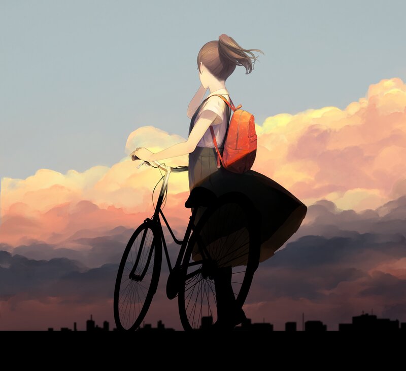 Girl with Bicycle — Orange