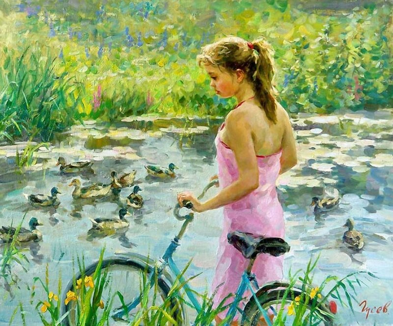 Girl with Bicycle — Pink