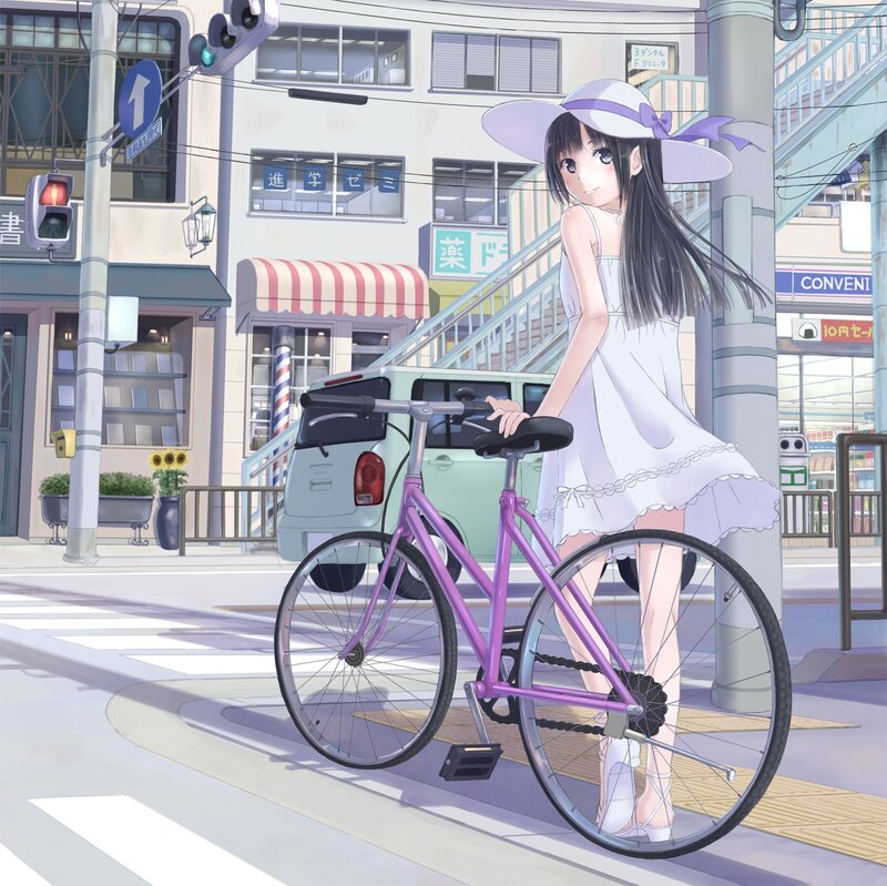 Girl with Bicycle — Purple