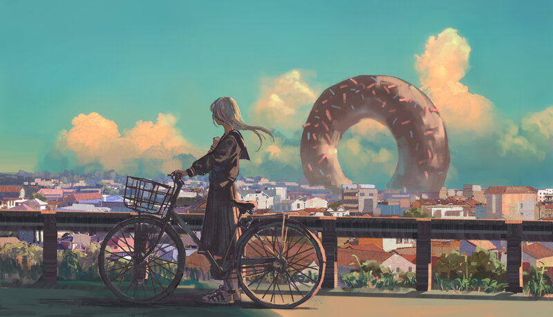 Girl with Bicycle — Teal