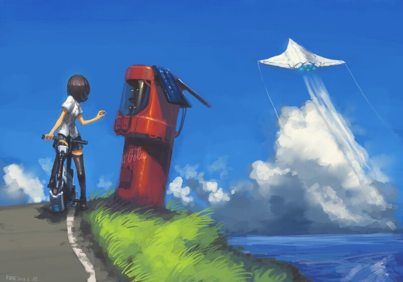 Girl with bike and robot