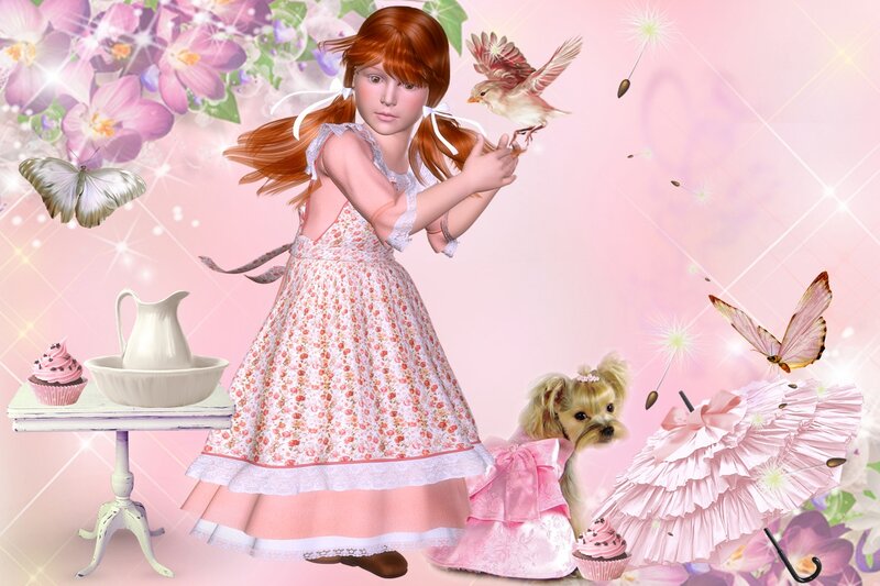 Girl with Bird and Dog