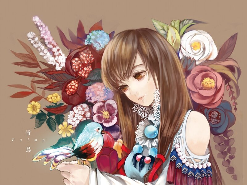 Girl with Bird and Flowers — Brown