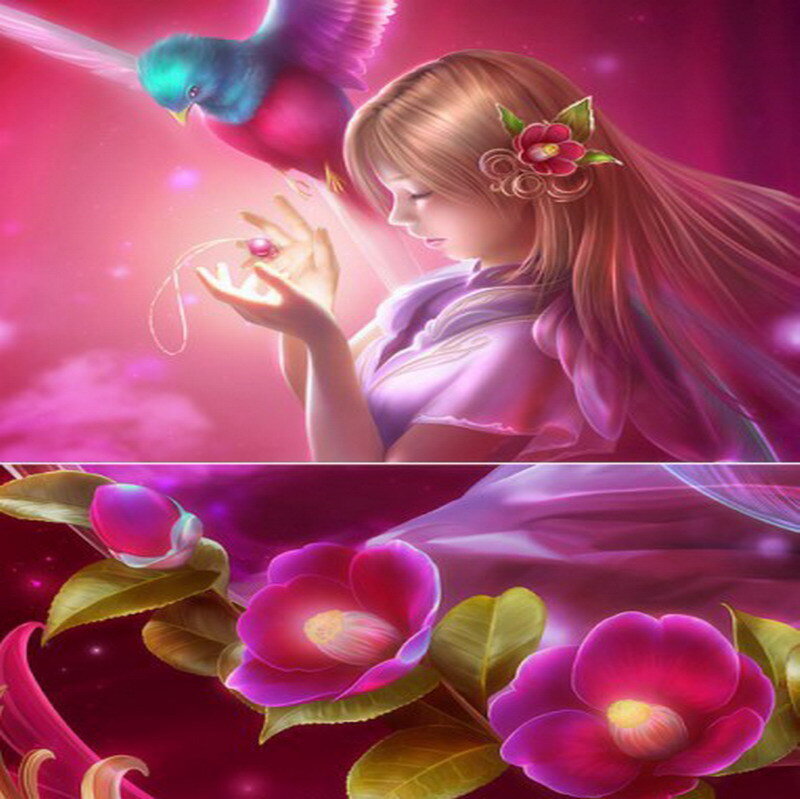 girl with bird and flowers